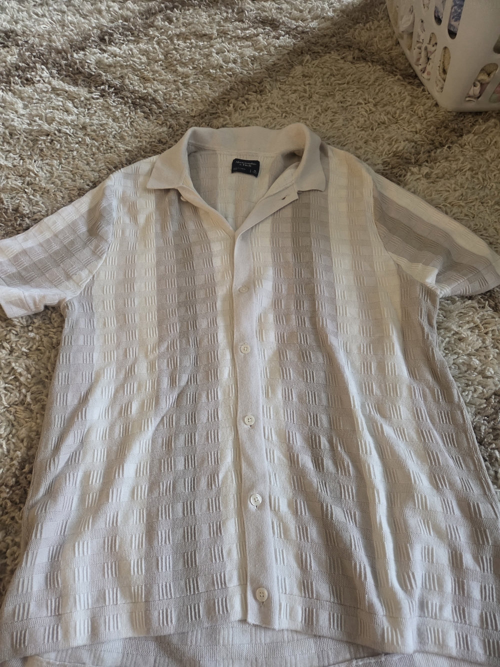 Abercrombie & Fitch Cream Short Sleeve Button-Down Knit Shirt